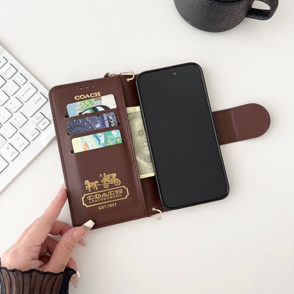 Klassisk iPhone Case Læder Flip Case med kortholder Sort