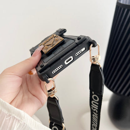 Étui pour iPhone avec chaîne à bandoulière marron de luxe