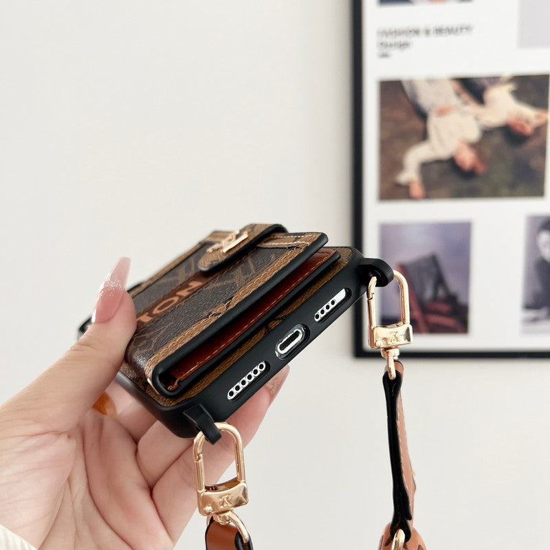 Luxusní Card Bag Řetízek Klasické hnědé pouzdro na iPhone