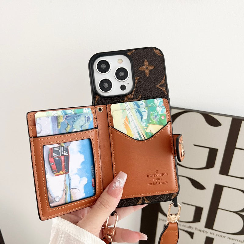 Luxusní Card Bag Řetízek Klasické hnědé pouzdro na iPhone
