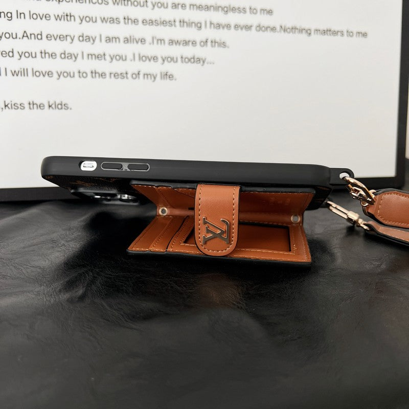 Luxusní Card Bag Řetízek Klasické hnědé pouzdro na iPhone