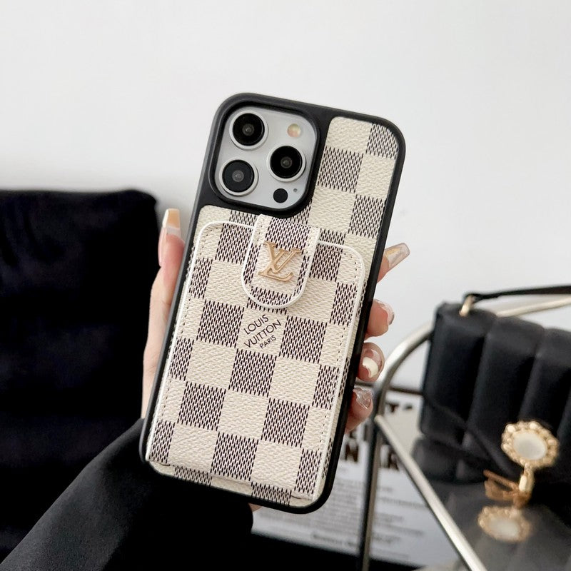 Custodia per iPhone di lusso con custodia per carte di credito nera & bianca