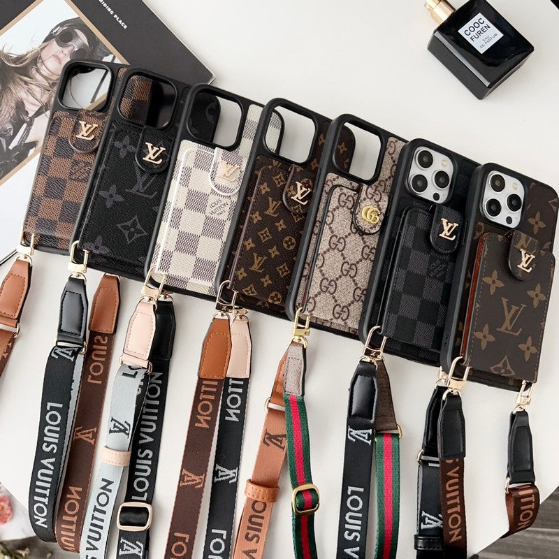 Luxusní Black & Bílá Crossbody Card Bag Pouzdro na iPhone