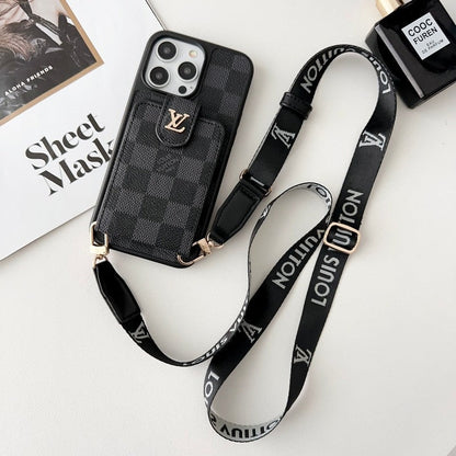 Luxusní Black & Bílá Crossbody Card Bag Pouzdro na iPhone