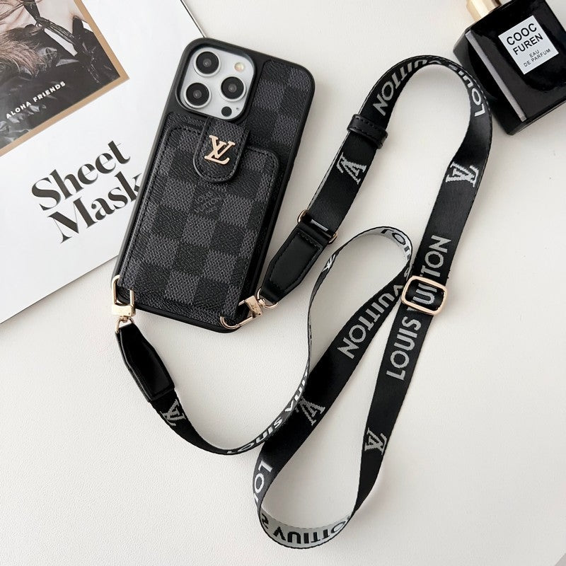 Luxusní Black & Bílá Crossbody Card Bag Pouzdro na iPhone