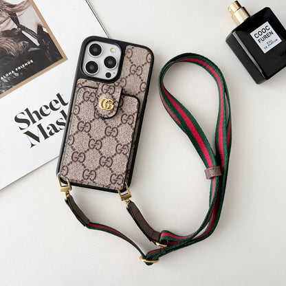Custodia per iPhone con catena a tracolla con borsa per carte premium