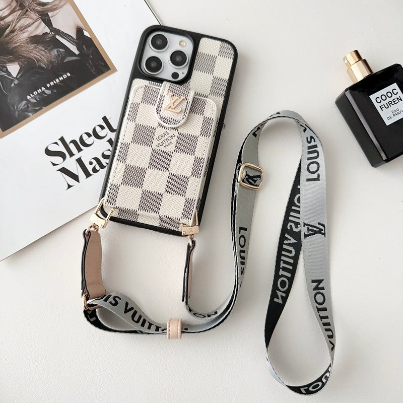 Luxusní Black & Bílá Crossbody Card Bag Pouzdro na iPhone