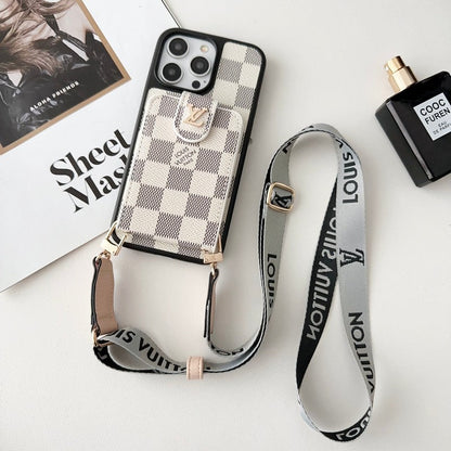 Luxusní Black & Bílá Crossbody Card Bag Pouzdro na iPhone