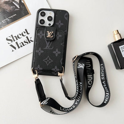 Luxusní Black & Bílá Crossbody Card Bag Pouzdro na iPhone