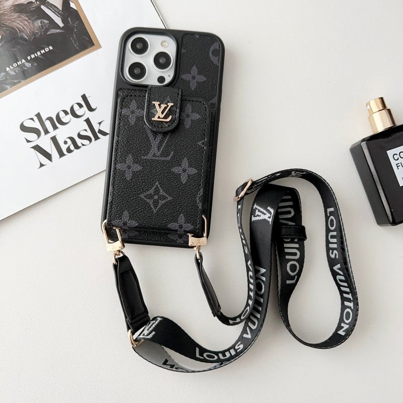 Luxusní Black & Bílá Crossbody Card Bag Pouzdro na iPhone