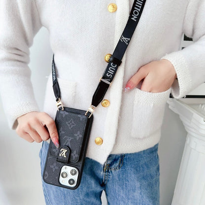Luxusní Black & Bílá Crossbody Card Bag Pouzdro na iPhone