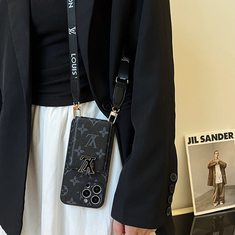Luxe kaarttasketting zwart iPhone-hoesje