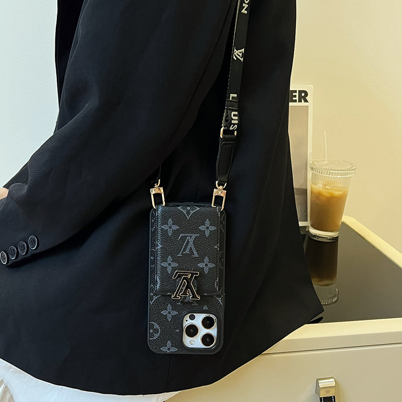 Luxe kaarttasketting zwart iPhone-hoesje