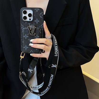 Luxe kaarttasketting zwart iPhone-hoesje