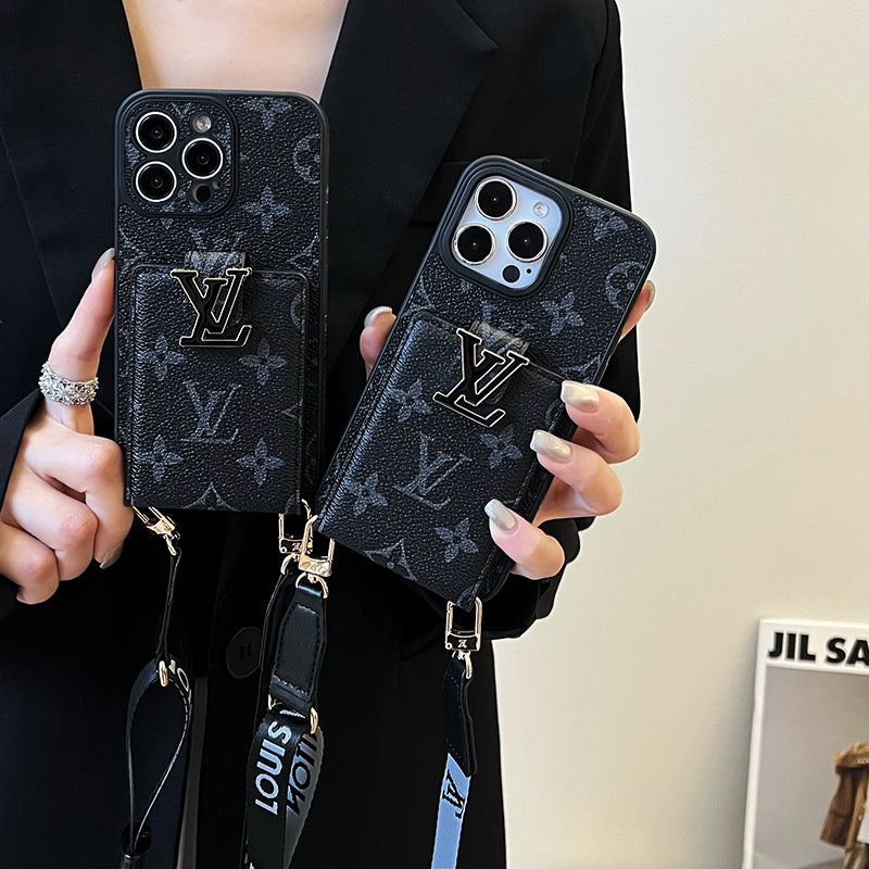 Luxe kaarttasketting zwart iPhone-hoesje