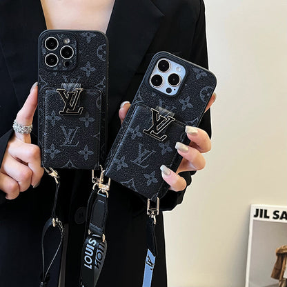 Luxe kaarttasketting zwart iPhone-hoesje