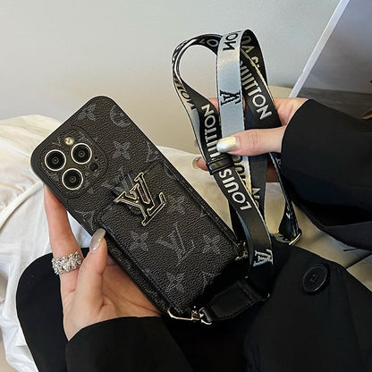 Luxe kaarttasketting zwart iPhone-hoesje