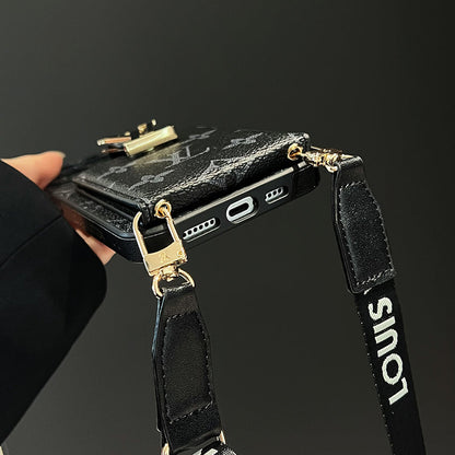 Luxe kaarttasketting zwart iPhone-hoesje