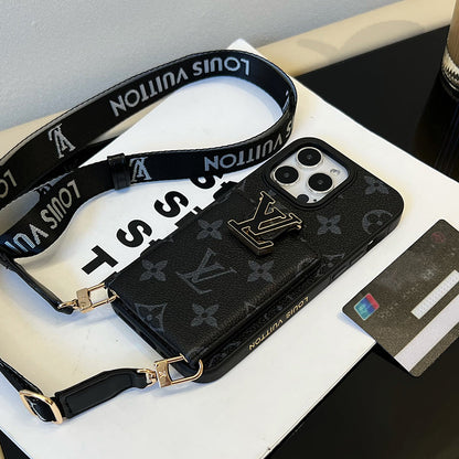 Luxe kaarttasketting zwart iPhone-hoesje