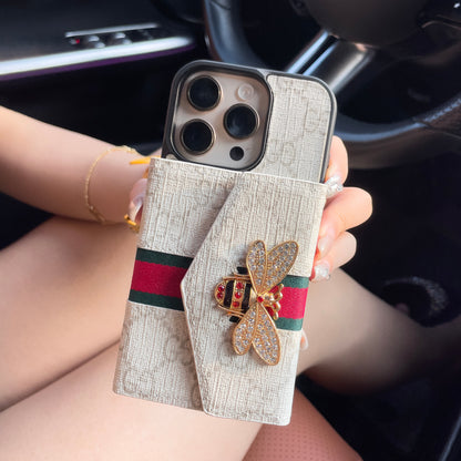 Ardchás iPhone Crossbody Préimh le Sealbhóir Cárta & Strap Gualainn