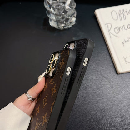 Étui pour iPhone en cuir avec logo noir de luxe
