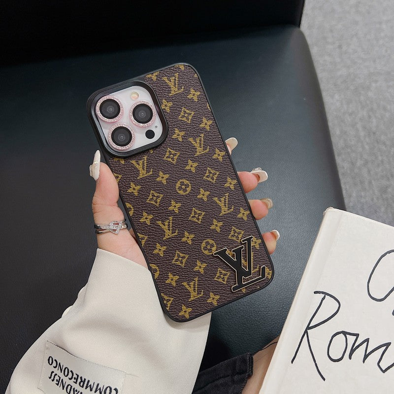Étui pour iPhone en cuir avec logo noir de luxe