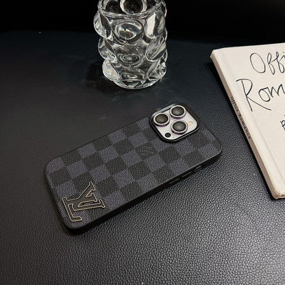 Étui pour iPhone en cuir avec logo noir de luxe
