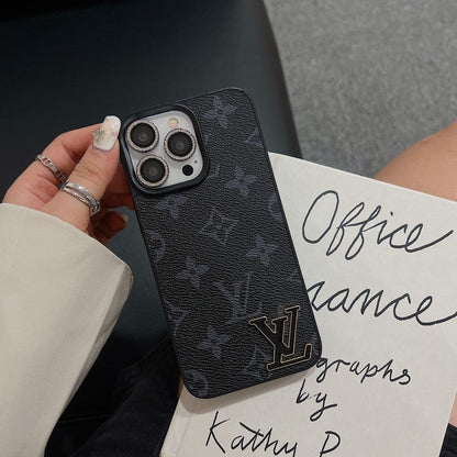 Étui pour iPhone en cuir avec logo noir de luxe