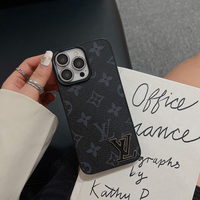 Étui pour iPhone en cuir avec logo noir de luxe