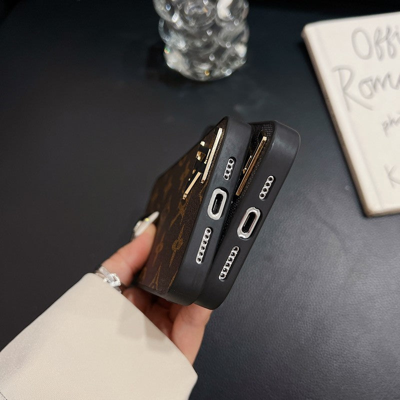 Étui pour iPhone en cuir avec logo noir de luxe
