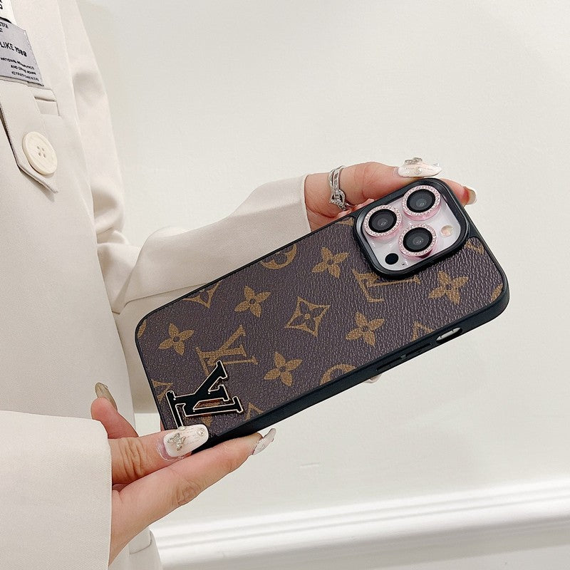 Étui pour iPhone en cuir avec logo noir de luxe