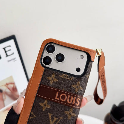 奢華奢華圖案皮夾式 iPhone 保護殼，附卡夾和肩帶