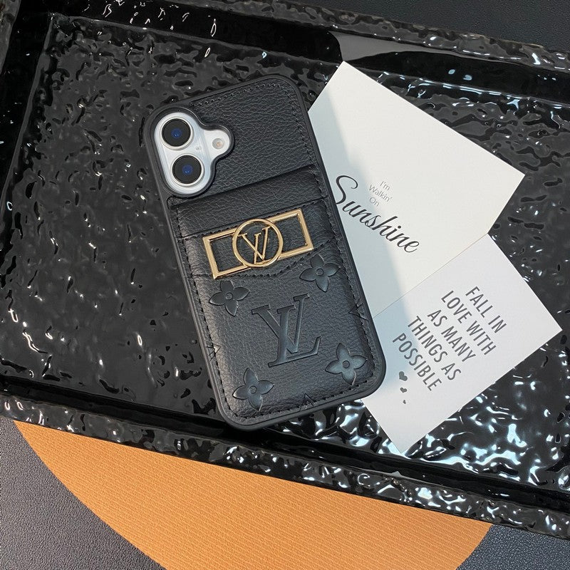 Luxusní pouzdro na karty se zlatým logem na iPhone