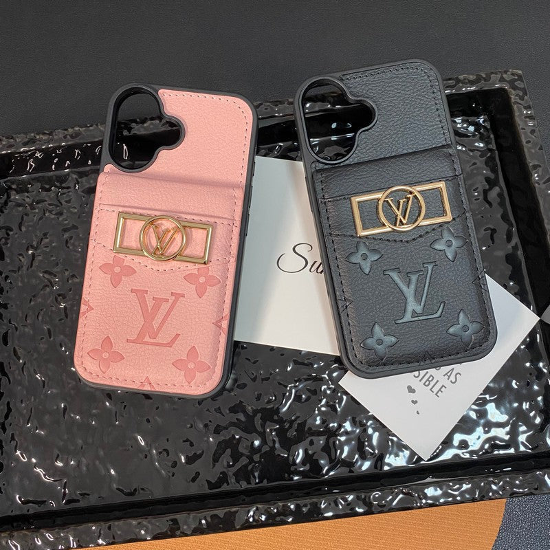 Luxusní pouzdro na karty se zlatým logem na iPhone