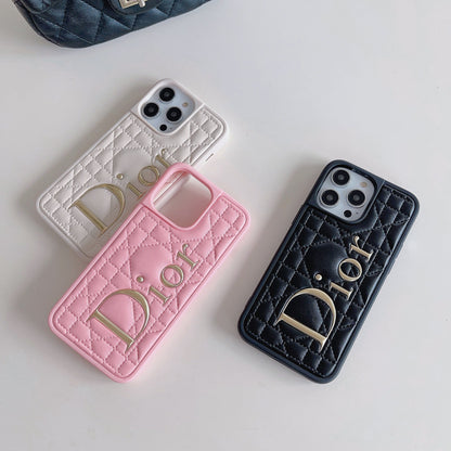 Custodia per iPhone in pelle con logo dorato alla moda