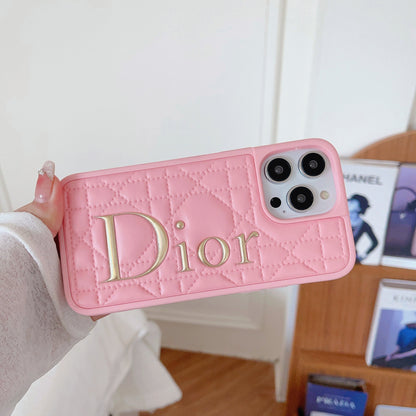 Custodia per iPhone in pelle con logo dorato alla moda