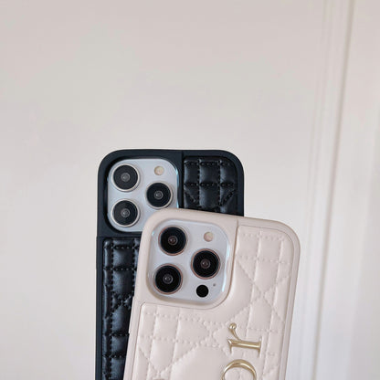Custodia per iPhone in pelle con logo dorato alla moda