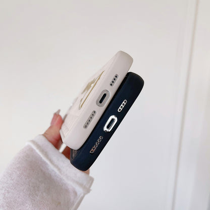 Custodia per iPhone in pelle con logo dorato alla moda