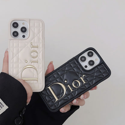 Custodia per iPhone in pelle con logo dorato alla moda