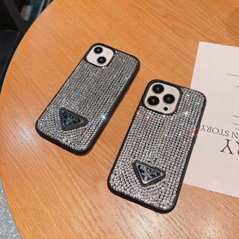 Custodia per iPhone di lusso con catena a tracolla con diamanti