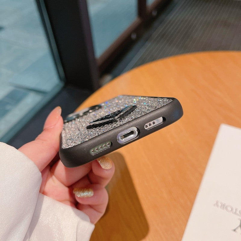 Custodia per iPhone di lusso con catena a tracolla con diamanti