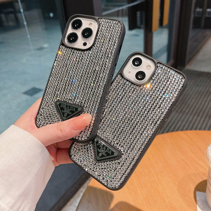 Custodia per iPhone di lusso con catena a tracolla con diamanti