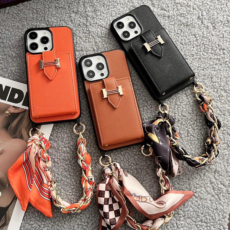 Custodia per iPhone in pelle con borsa per carte H