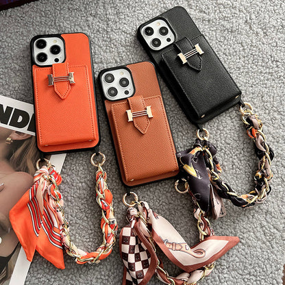 Custodia per iPhone in pelle con borsa per carte H