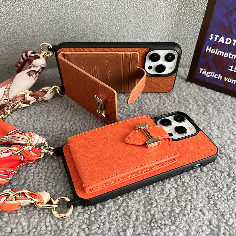 Custodia per iPhone in pelle con borsa per carte H