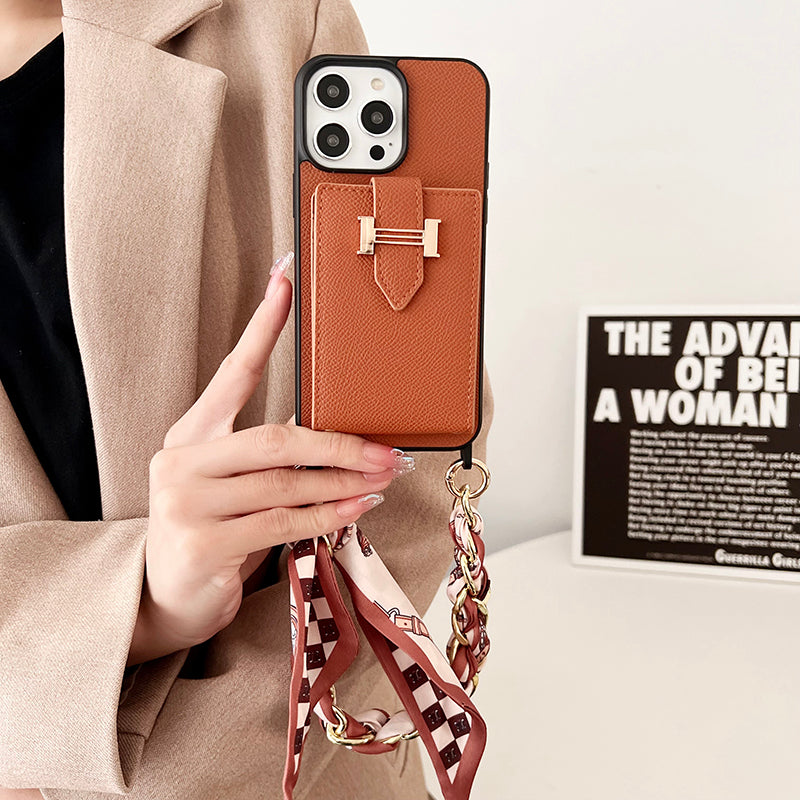 Custodia per iPhone in pelle con borsa per carte H