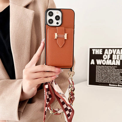 Custodia per iPhone in pelle con borsa per carte H