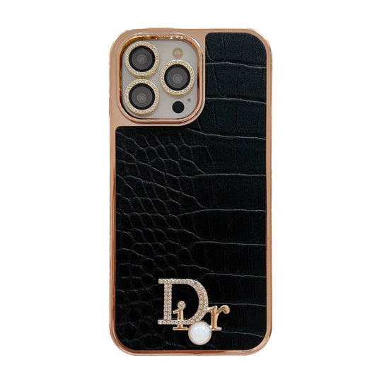 Módní pouzdro na iPhone z růžového zlata s diamantovým logem