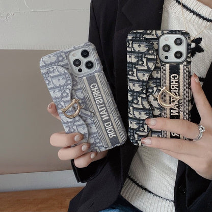 ファッション ブラック & グレー ファブリック カード バッグ iPhone ケース