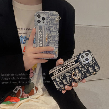 Modna črna & siva torbica za kartice Crossbody etui za iPhone